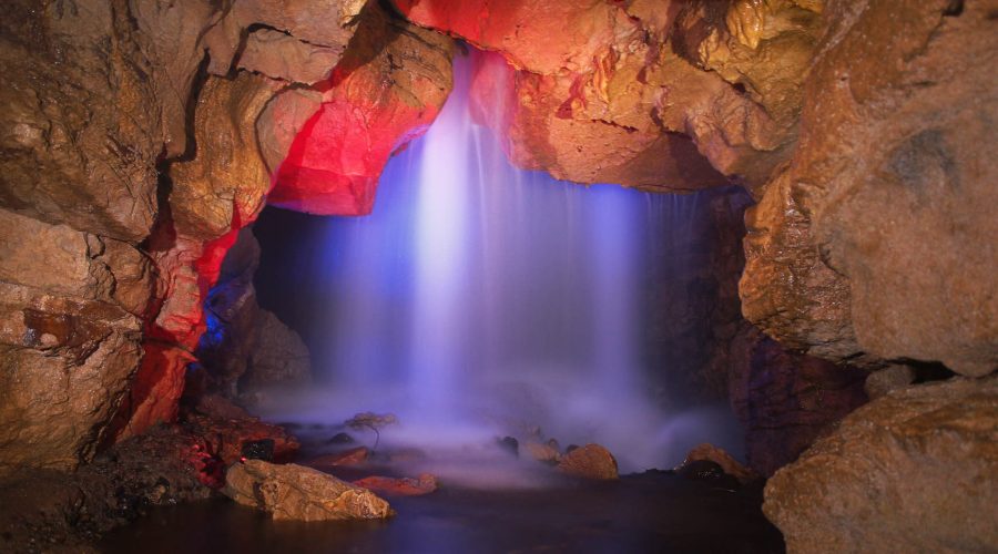 Venado Caves tour waterfall